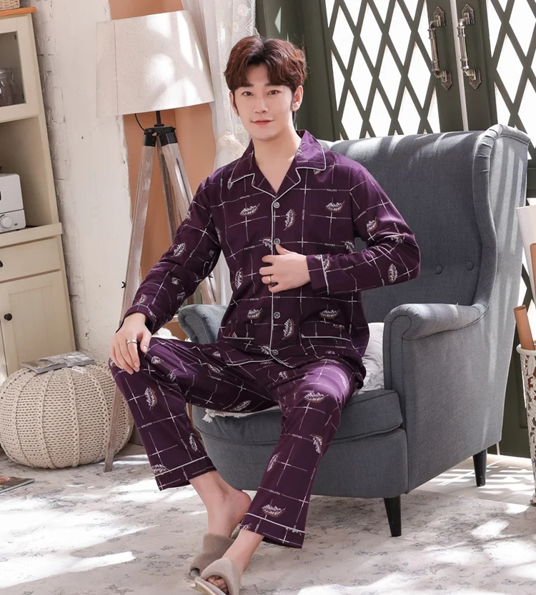 red and black pajama pants 2021 New Autumn Long Sleeve Print Pajama Sets for Men Korean Outfits Sleepwear Suit Pyjama Male Loungewear Homewear Home Clothes mens cotton pajama pants