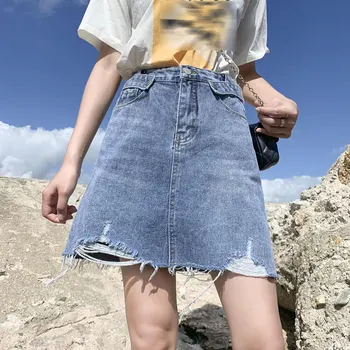 

High-waisted Denim A-line Short Skirt 2020 Wild Worn Korean Students Wild Skirt