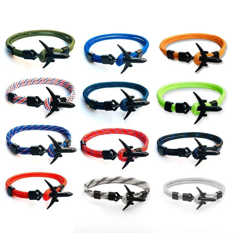 

1 PCS Fashion Airplane Anchor Bracelets Men Charm Rope Chain Bracelet Male Women Air Force Style Wrap Metal Hook Multicolor