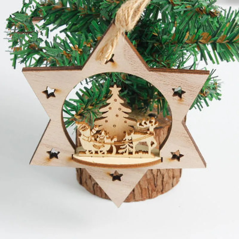 

New Snowflake Wooden Embellishments Rustic Merry Christmas Tree Hanging Ornament Drop Pendant Xmas Decorations for Home