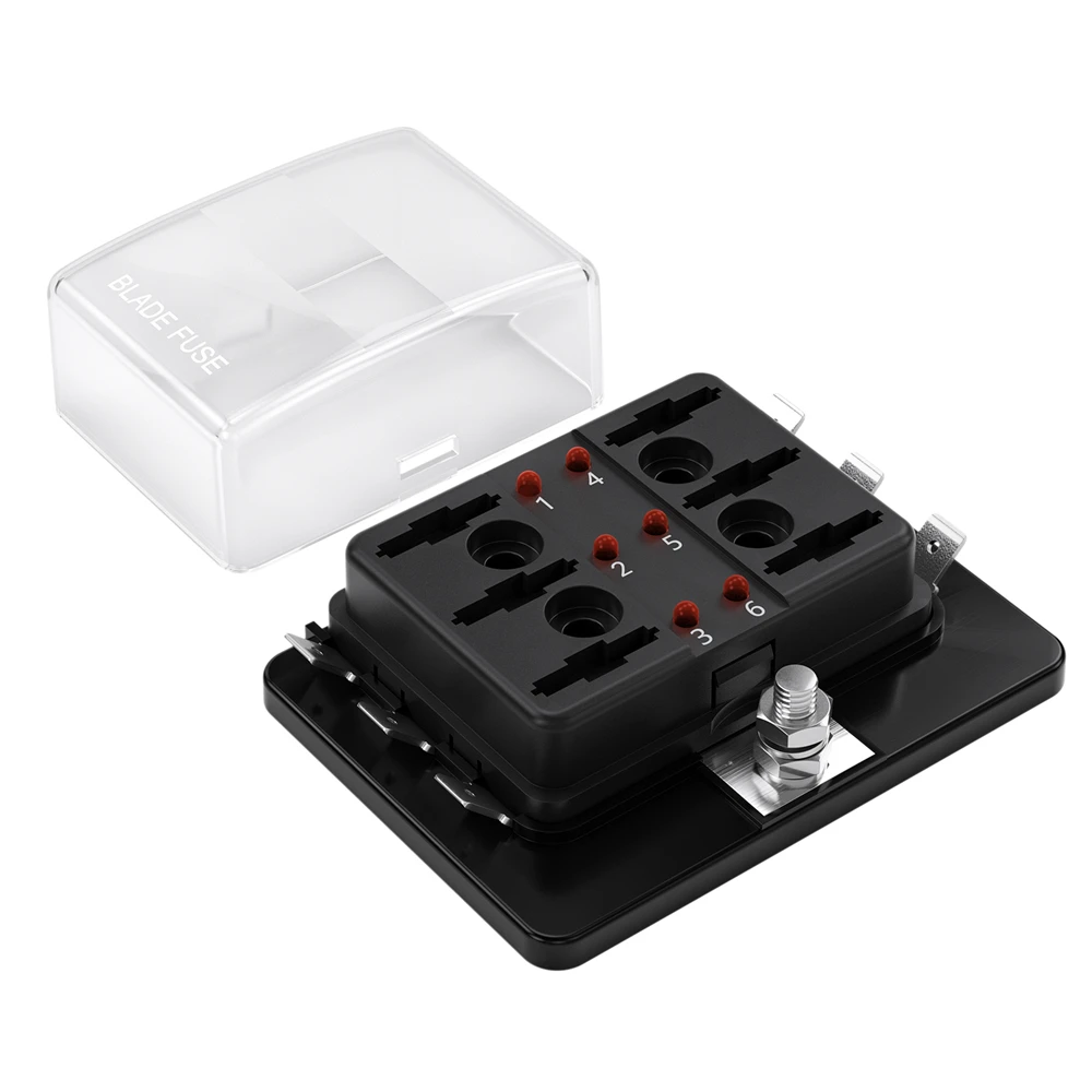 6-Way Car Blade Fuse Box ATC/ATO Blade Fuse 100 Amp With LED Indicator Protection Cover DC12V 32V Automatic for Car Truck Boat fuse box holder,fuse box