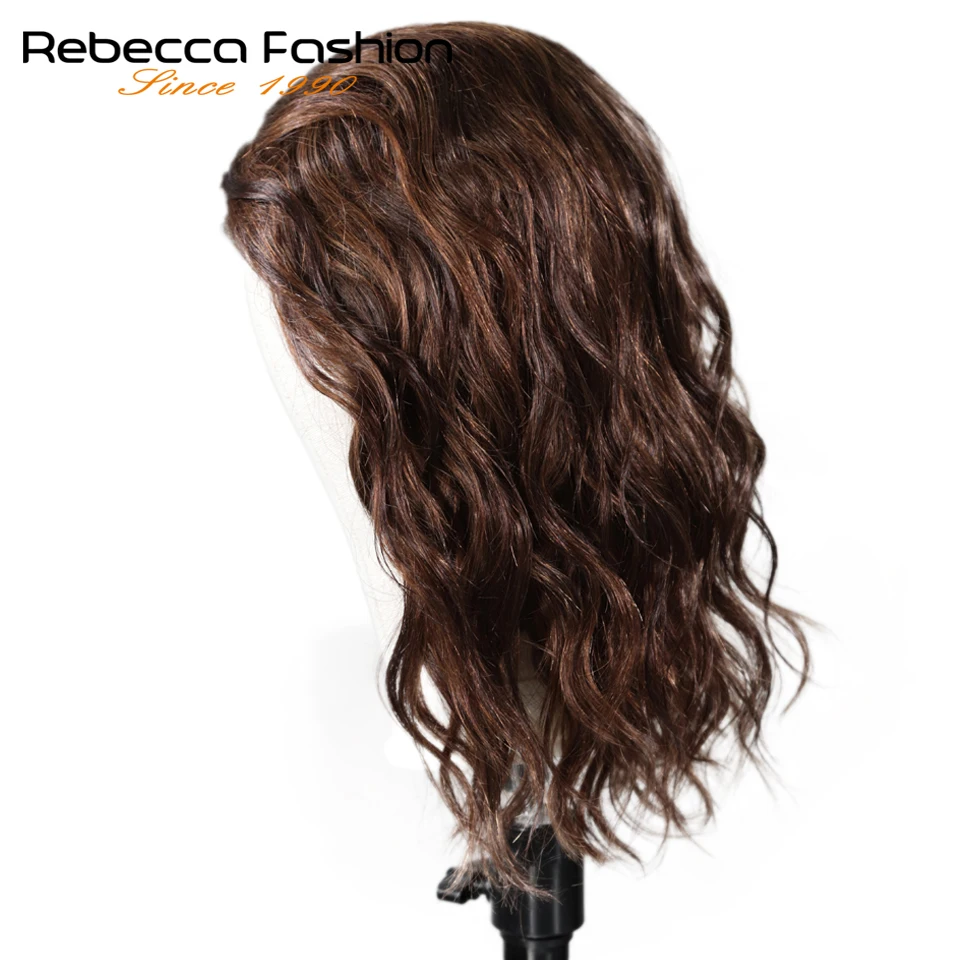 Rebecca, натуральные волнистые человеческие волосы, парики на шнурке для черных женщин, перуанские волосы remy, влажные и волнистые, L часть, парик на шнурке, 14 дюймов