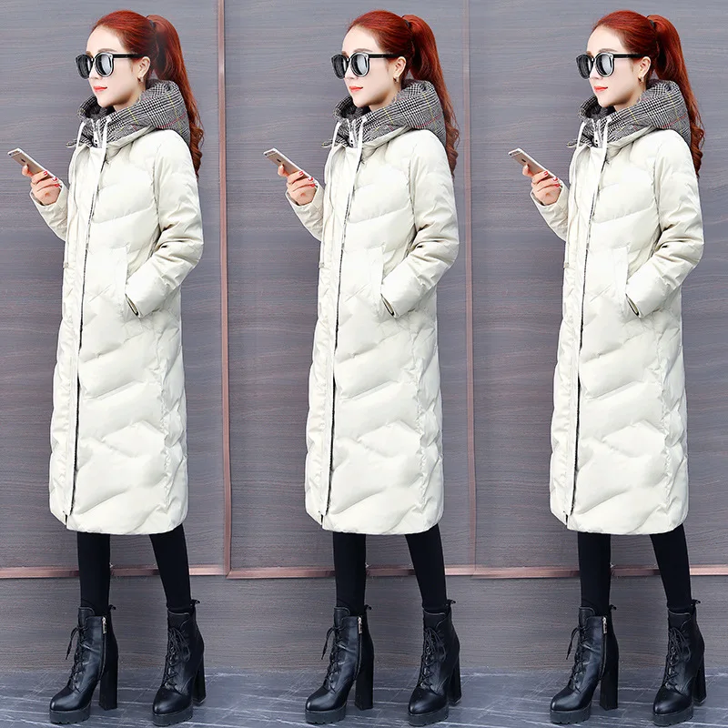 

New Style Fashion Cotton-padded Clothes Women's 2019 Winter Korean-style Loose Comfortable Contrast Color Hooded Long Mock Two-P