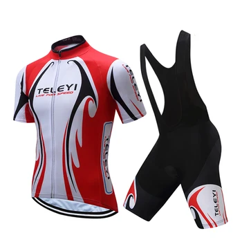 

Teleyi men's pro team cycling jersey set bicycle clothes road bike clothing maillot mtb kit bib shorts pro gel triathlon dress
