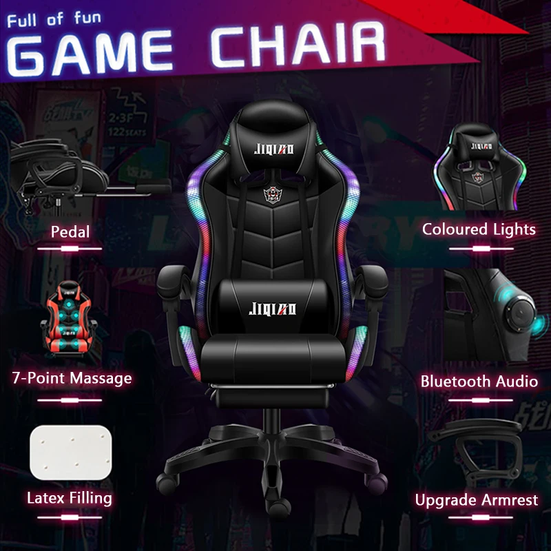 US $199.00 Flash Color Light Game Chair Bluetooth Audio Computer Chair WCG LoL Cool Competition Chair Ergonomics Massage Office Chair