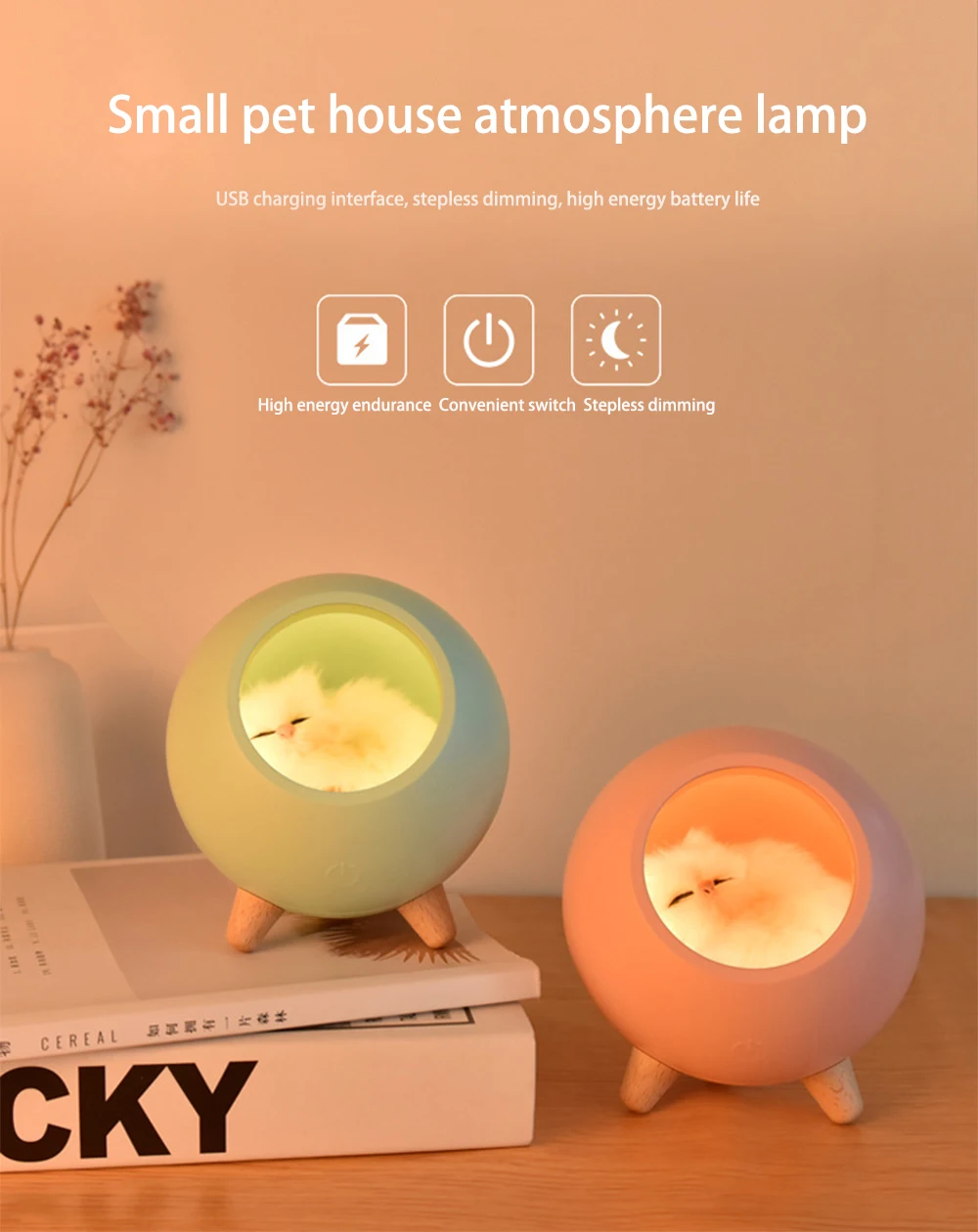 Светодиодный ночник креативная прикроватная лампа для дома с кошкой, USB, праздничный детский подарок, сенсорное затемнение, настольная лампа