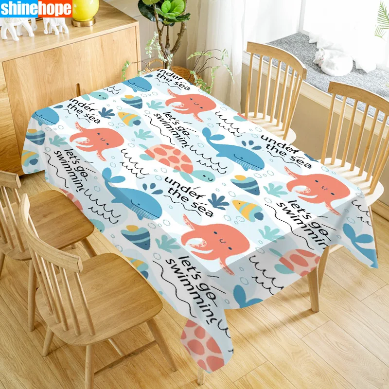Cotton Linen Print Whale Sea Plant Tablecloth Cloth Cover Home Deco 906f S 
