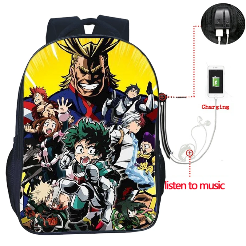 Для мальчиков и девочек Boku No Hero academic USB зарядка двойной карманный школьный рюкзак модный мужской и женский рюкзак для ноутбука