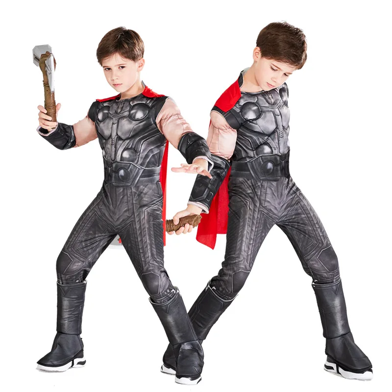 

Kids Marvel Comic Superhero The Avengers God Of Thunder Thor Halloween Cosplay Carnival Boys Muscle Costume