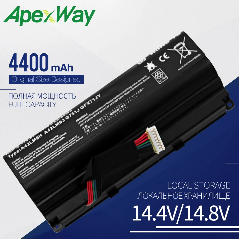 Apexway Laptop Battery A42LM93 A42LM9H A42N1403 For Asus G751 Series G751J G751JM G751JT G751JY GFX71 GFX71J GFX71JM GFX71JT
