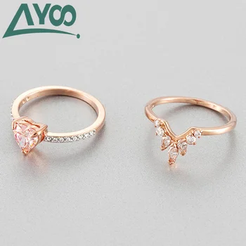 

AYOO High quality SWA 925 sterling silver, sweet love style fashion crown love two overlapping rings ladies free shipping
