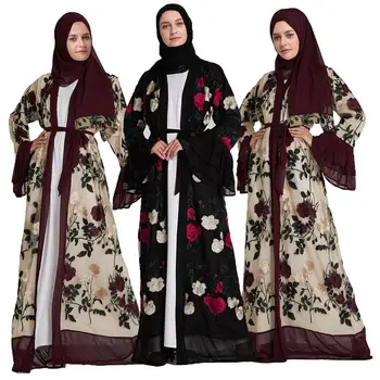 

Vintage Kimono Abaya Dubai Open Front Kaftan Muslim Women Floral Print Long Cardigan Maxi Dress Arab Party Gown Islamic Clothing