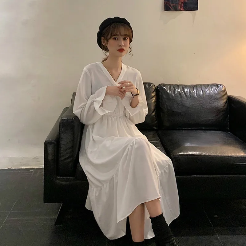 

NEW 2020 Women French gentle romantic style Sweet Girl's Spring Dress V-neck Korea Design Chic Dress Women Holiday Casual Dress