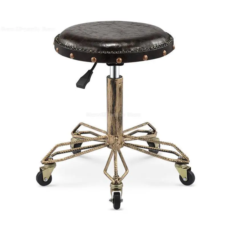 Регулируемые по высоте стулья для вышивки ногтей с высокой эластичной губкой ретро бронзовое парикмахерское кресло вращающееся подъемное кресло для красоты - Цвет: Style 15