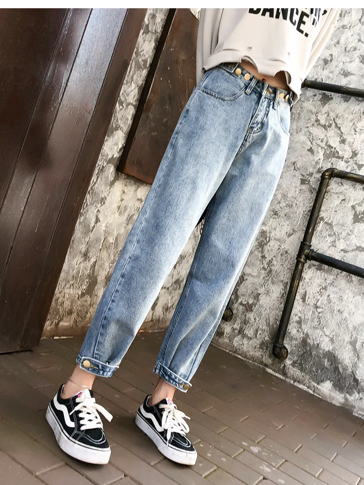 S-XL весенние корейские шикарные стильные женские джинсовые штаны повседневные синие джинсы с высокой талией для женщин прямые брюки джинсы бойфренды плюс