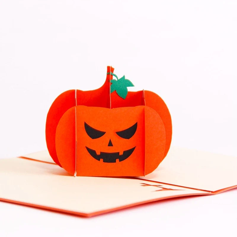  Halloween 3D Popup Angry Pumpkin Greeting Card Creative Holiday Invitations Card Envelope Included  - 4000050604866