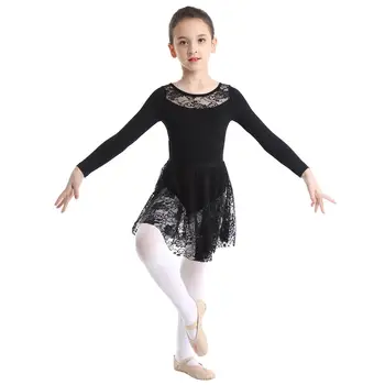 

TiaoBug Kids Ballerina Party Cotton Leotard Ruffle Skirt Set Long Sleeve Lace Splice Ballet Tutu Dress Girls Gymnastics Leotard