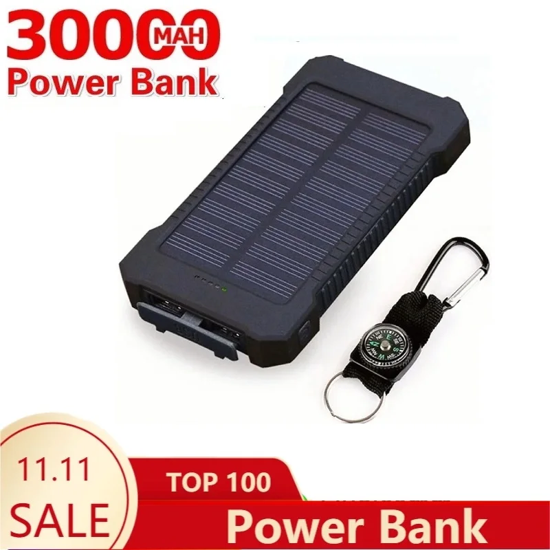 30000mAh Solar Power Bank Waterproof Solar Charger Dual USB External Charger Powerbank for Xiaomi mi