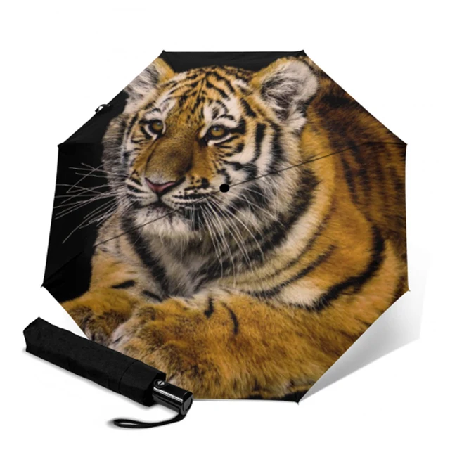 Wild Tiger Love Automatic Open Folding Compact Travel Umbrellas For Women 