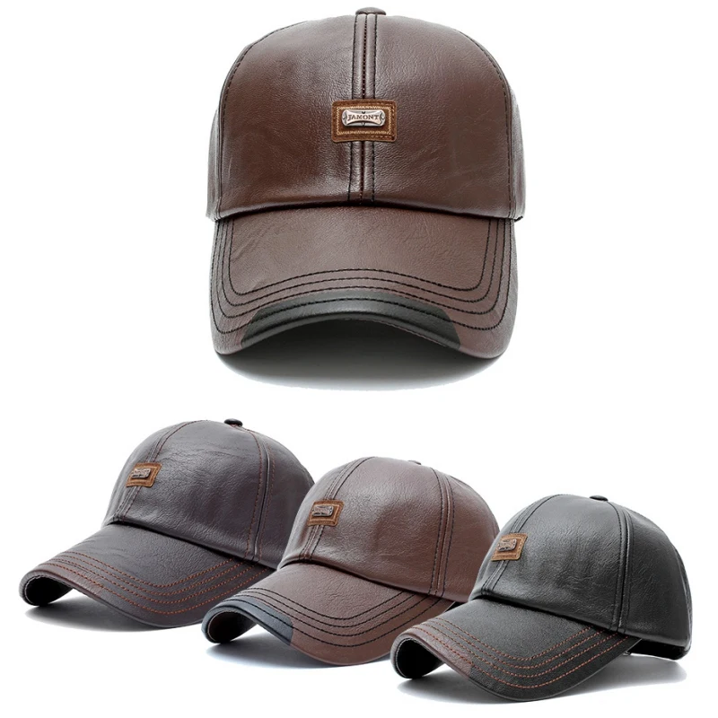 

Men Vintage Adjustable PU Leather Baseball Cap Outdoor Sport Driving Sun Hat Casual Style Snapback Round Top Hat Sportswear