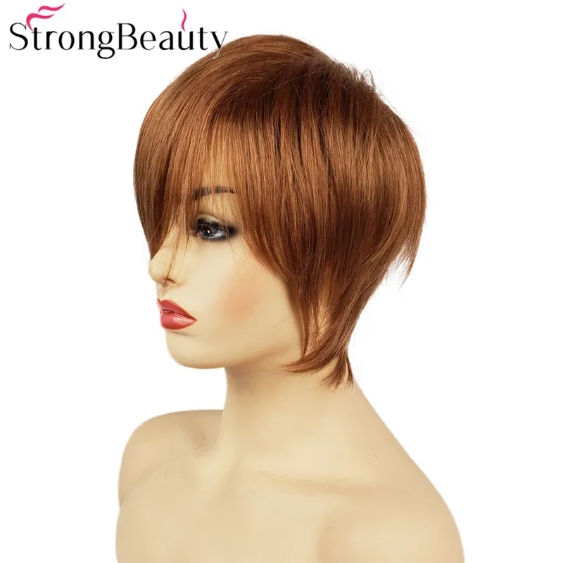 StrongBeauty короткие прямые парики натуральные волосы женские синтетические парики слоистые стриженные волосы парики