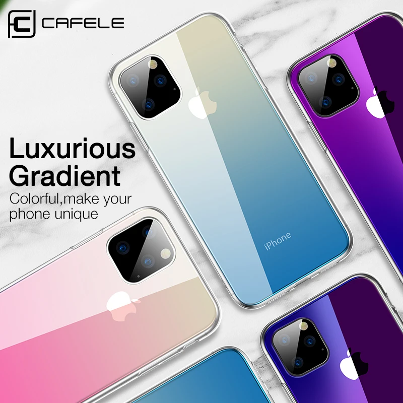 Роскошный чехол Cafele из закаленного стекла для iPhone 11 Pro Max градиентный цветной