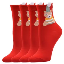 4 пары женских рождественских носков новые модные длинные носки с милым принтом в стиле Харадзюку забавные новогодние носки Stopki Skarpetki Damskie