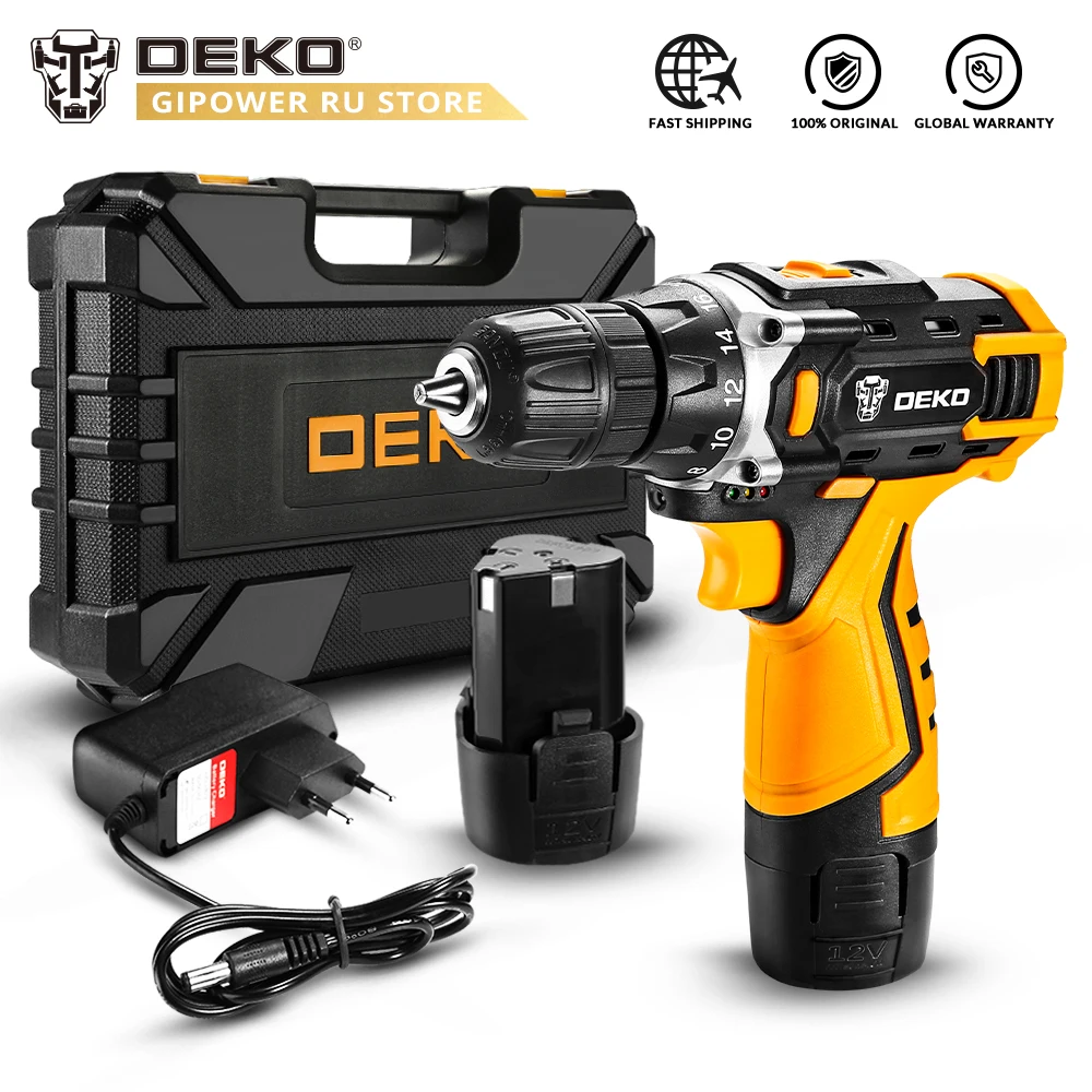 DEKO New Banger 12V Cordless Drill with Lithium Battery LED Light Mini Wireless Power Driver DC Electric Screwdriver Power Tool