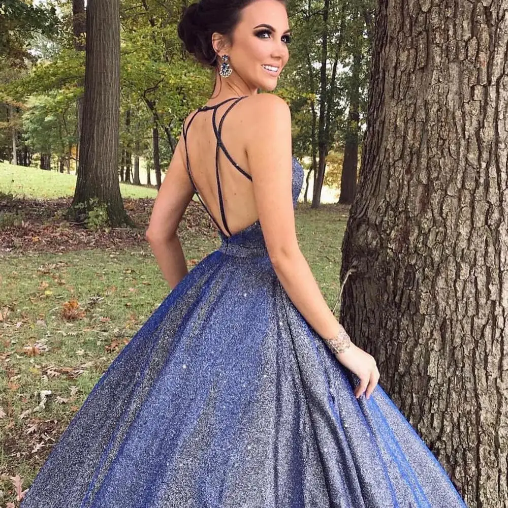 Vestidos De Gala Ball Gown Sequins Prom Dresses Long with Pockets Formal Dresses Backless Robe De Soiree