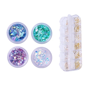 

3D Nail Art Decals DIY Nails Decoration Tips Charms Accessories for Nails Golden Geometric Patterns 02 with 2.0G Nail Powder Nai