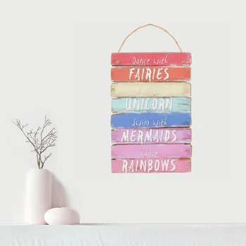 

Hanging Ornaments Creative Wood Fun Decorative Hanging Plaque Sign Multicolour Board for Hotel Cafe Home Decoration with Hemp Ro