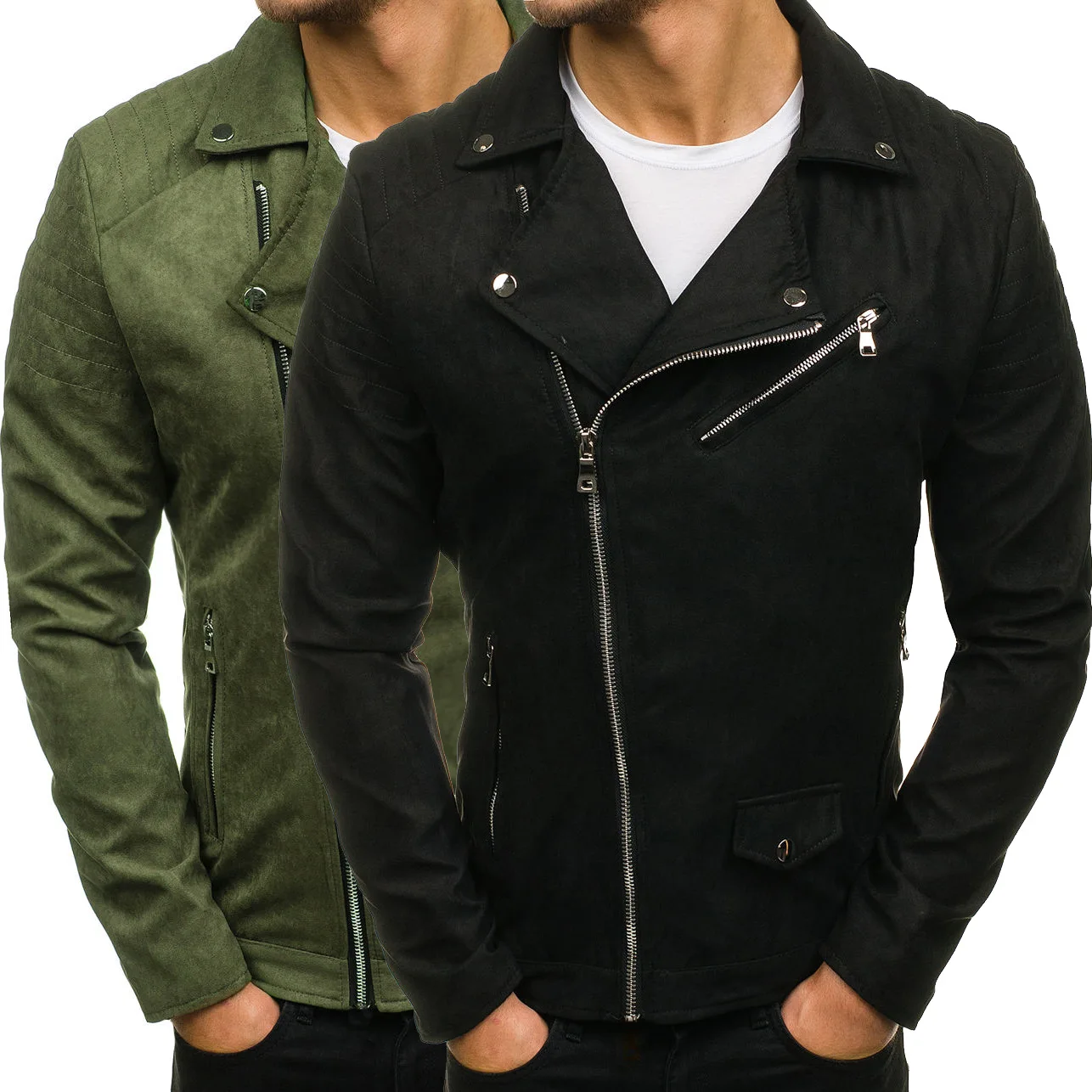 

2018 Autumn And Winter New Style Men Quality Suede Fashion Fold-down Collar Oblique Zipper Jacket