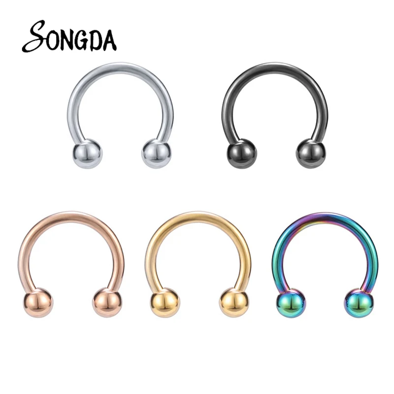 Stainless Steel Lip Nose Ring For Women Man U Shaped Tongue Septum Piercing Rings Studs Horseshoes Punk Body Jewelry Gifts | Украшения и
