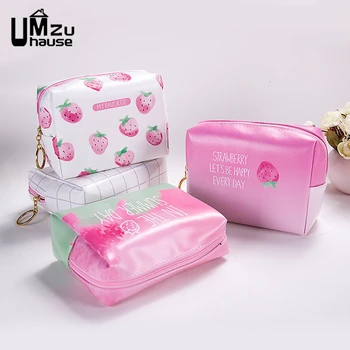 

Strawberry Makeup Storage Bags Cute Pink Cosmetic Organizer Home Organization Coin Fruit Case Organize Box Girl Gift Waterproof