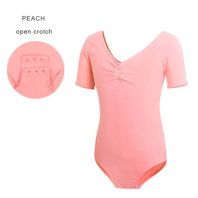 Ballet Leotards Kids Gymnastics Leotard Girls Dance Bodysuit Dancewear Dance Costumes Toddler Cotton Dance Leotard Short Sleeves Peach Short