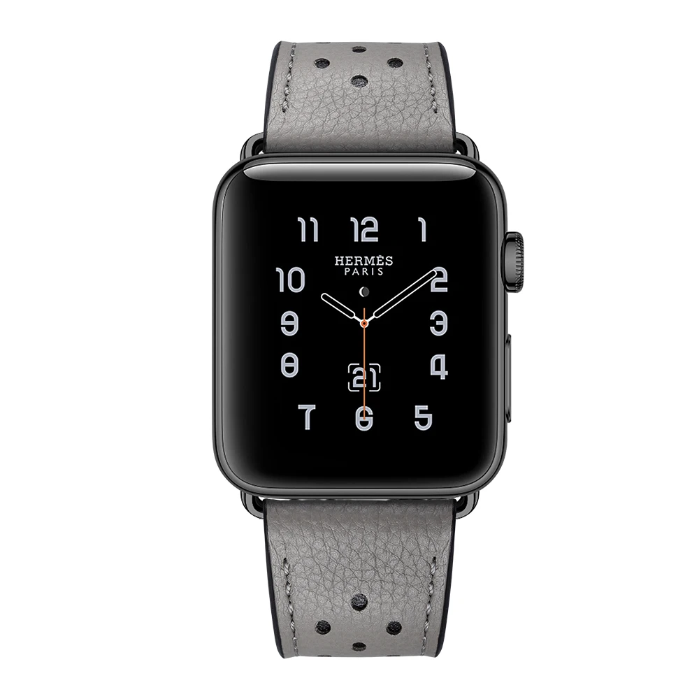 Серый кожаный ремешок для часов 42 мм 44 мм для Apple Watch серии 4 5 22 мм ширина натуральная кожа ремешок для часов для Apple Watch