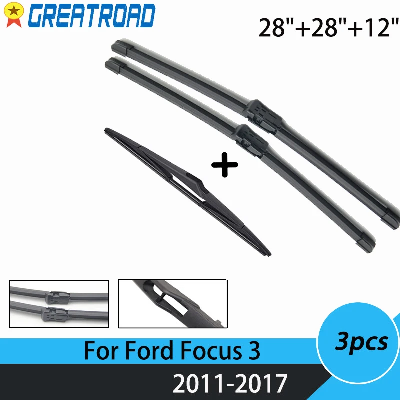 

Windshield Windscreen Wiper Blades For Ford Focus 3 Hatchback Front Rear Window 2011 2012 2013 2014 2015 2016 2017