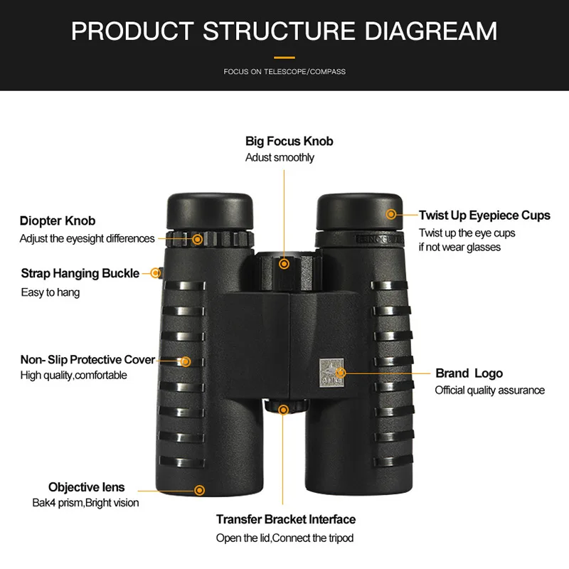 Asika 10x42 HD Binoculars Wide Angle Professional Binocular High Power Telescope Bak4 Prism Optics for Outdoor Camping Hunting 4