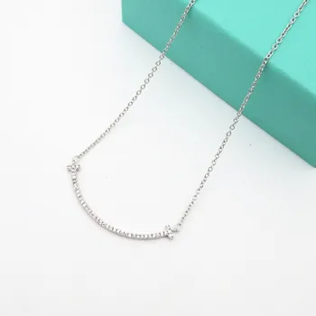 

S925 necklace for women, medium smile face, high quality 1:1 with diamonds, holiday gift jewelry for ladies
