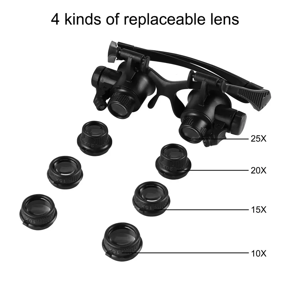 

Watch Repair Magnifier Magnifying Glasses 10X 15X 20X 25X Dual Eye Jewelry With 2 LED Lights New Loupe Lens Microscope