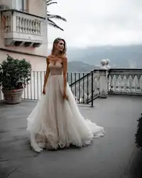 Сказочный тюль, цвет Шампань с длинными рукавами свадебное платье в стиле бохо с болеро куртка пляжные свадебные Платья страна хиппи