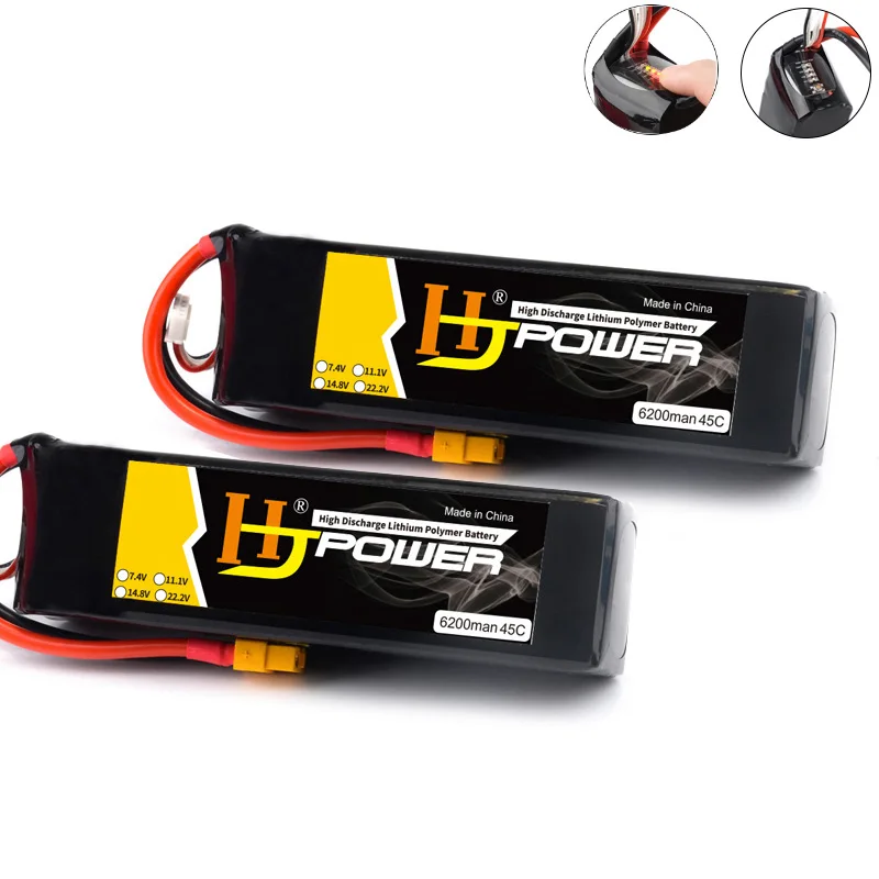 

HJ Lipo Battery 4S 14.8V 6200MAH 45C XT60 Plug For RC 1/8 Car / Rc Airplane / Rc Drone