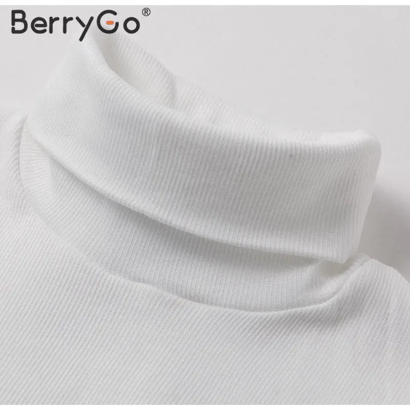 BerryGo, Элегантная водолазка, Лоскутная Блузка, женская уличная одежда, женские блузки, рубашки, Осень-зима, кружевные рукава, женские вязаные топы