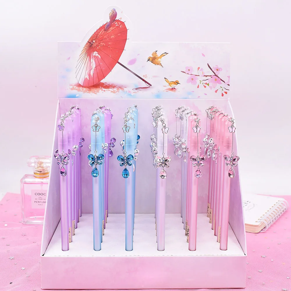 Милая Ручка Kawaii обычные ручки креативный Хрустальный мультяшный кулон гелевая ручка для девочек Подарки школьные офисные канцелярские принадлежности