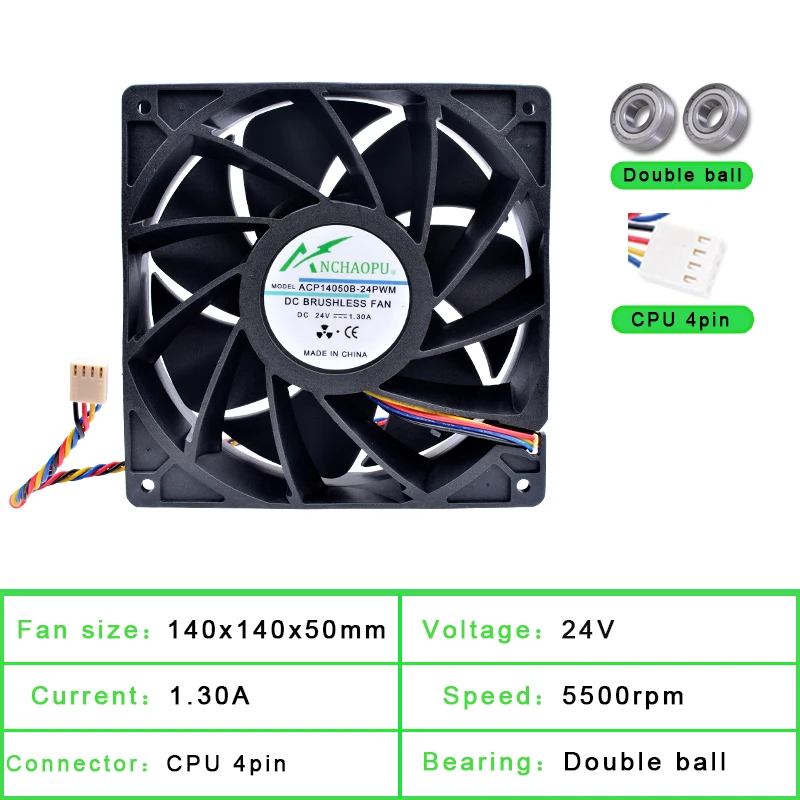 Ventilador para Inversor de Servidor Alarme de 14cm para 140 mm 140x140x50 mm Dc24v Pwm para Controle de Velocidade Grande Volume de ar - Imagem 4