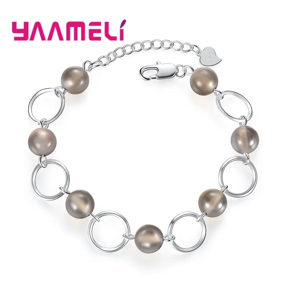 

Antique 925 Sterling Silver Charm Bracelet & Bangle with Circle Onyx Beads Women Vogue Wedding Engagement Jewelry High Quality