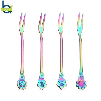 

OBR 4Pcs/Set Colorful Stainless Steel Fork Set Cake Dessert Small Forks Cocktail Fruit Salad Fork Cutlery Kitchen Dinnerware