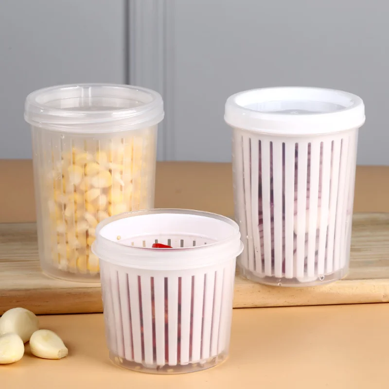 Double Layer Vegetables Sealed Keeper Fresh Storage Box With Drain Basket Refrigerator use Draining Crisper Strainers Container 3