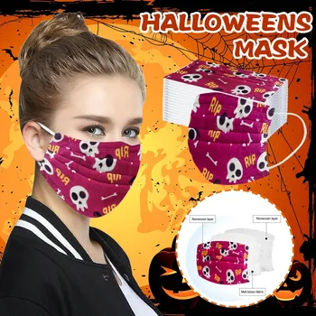 

50PC Adult Mask Halloween Printing Disposable Face Mask Industrial 3Ply Ear Loop No-woven Face Mask Outdoor PM2.5 Dustproof Mask