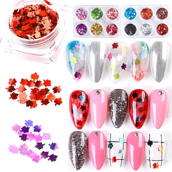 

6box/set Sparkly 3D Maple Sequins Nail Art Laser Glitter Flakes UV Gel Polish Decorations Paillette Nail DIY Holographic Tips